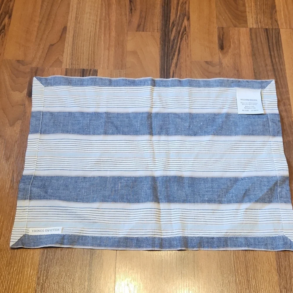 William Sonoma Linen Blue, White & Gray Striped Placemats Set of 6